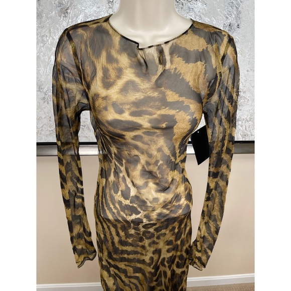 RETROFETE Vienna Silk Sheer Long Sleeve Open Back Animal Print Maxi Dress Sz S - Picture 5 of 9